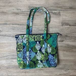 Vera Bradley blue and green damask shoulder tote